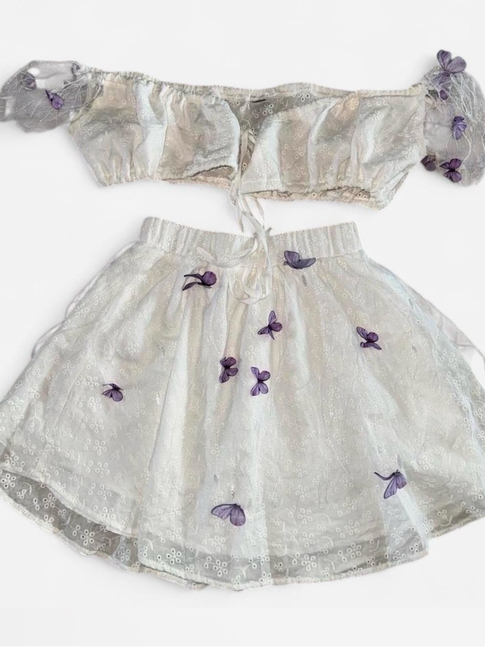White Skirt and Bandeau with Purple Butterfly Embellishments Set